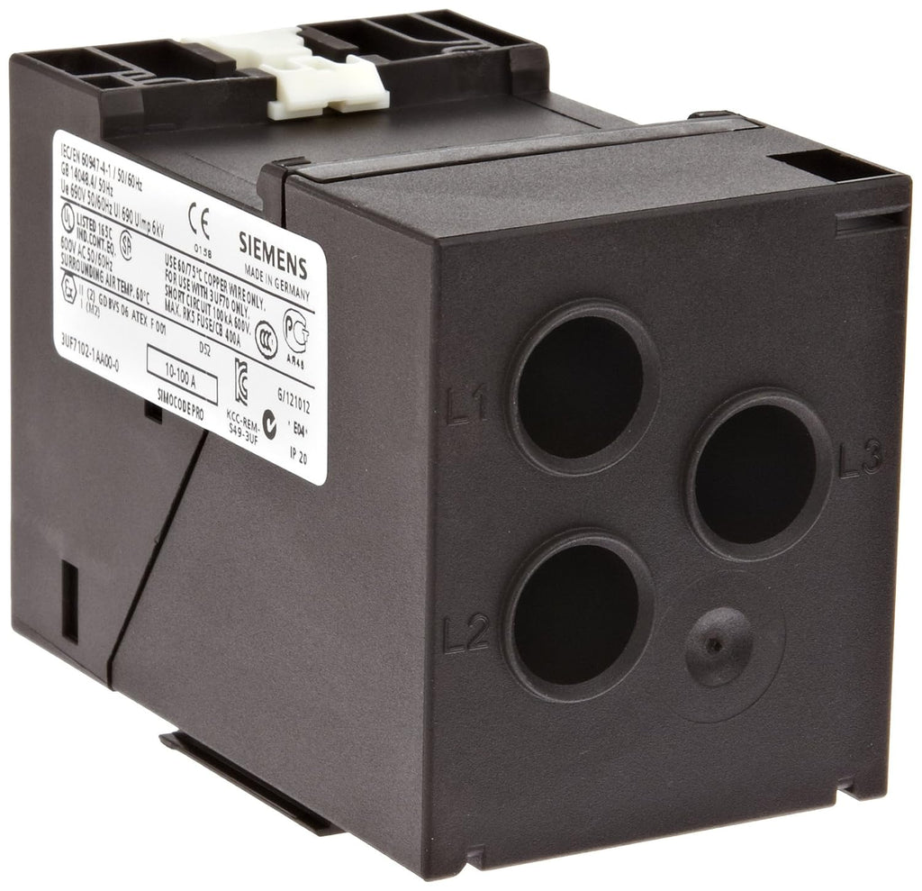 Siemens 3UF7 102-1AA00-0 Motor Control Device Current Measuring Module, Straight Through Transformers, 55mm Width, 10-100A Current Setting