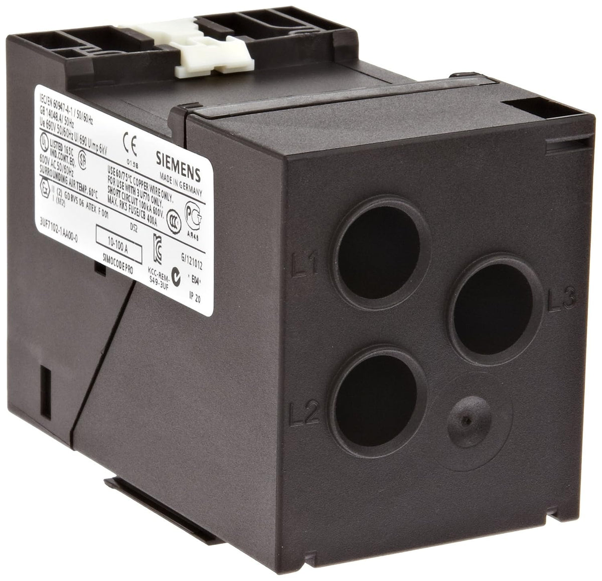 Siemens 3UF7 102-1AA00-0 Motor Control Device Current Measuring Module, Straight Through Transformers, 55mm Width, 10-100A Current Setting