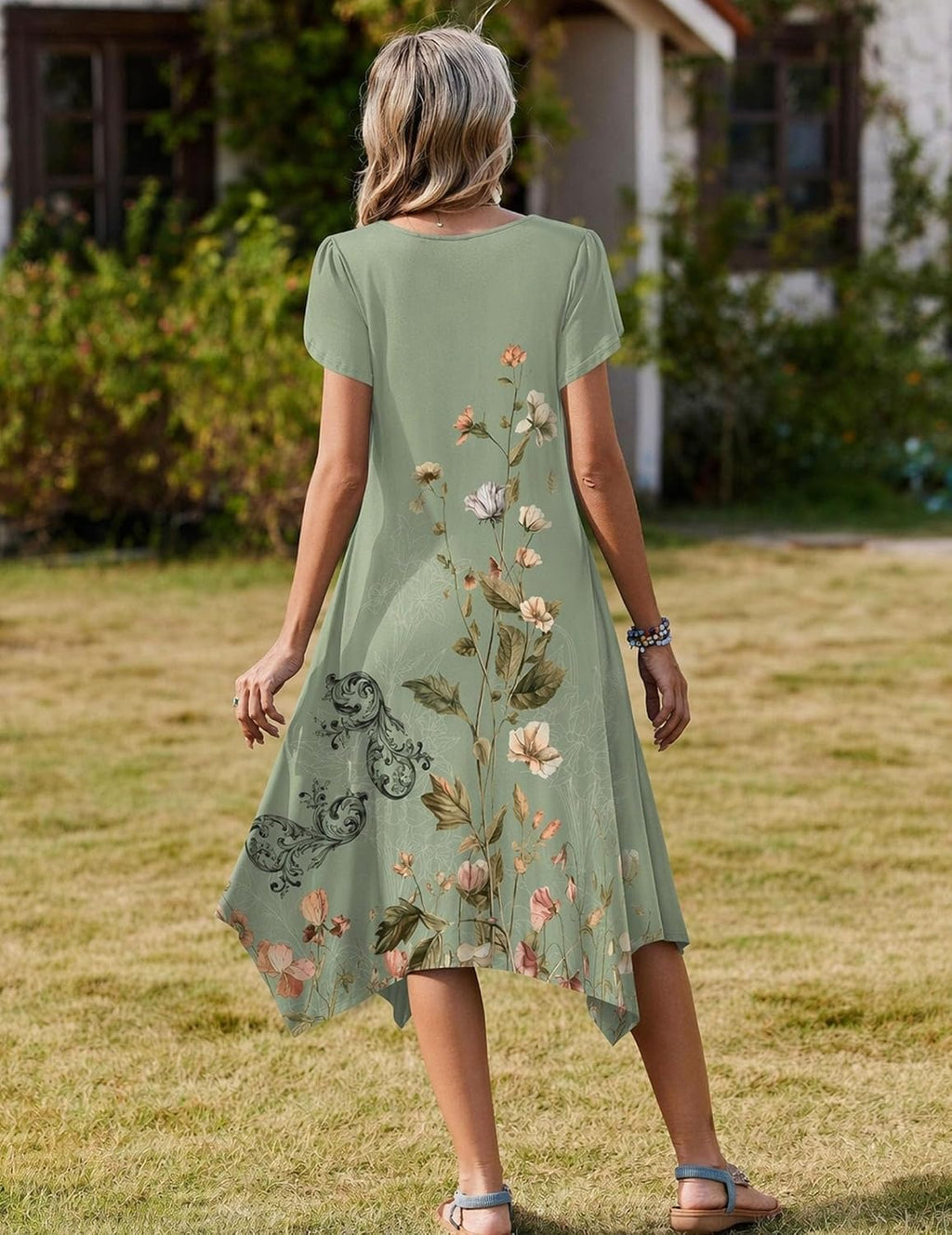 Womens Casual Dress for Summer Loose Hankerchief Flare Midi Sundress