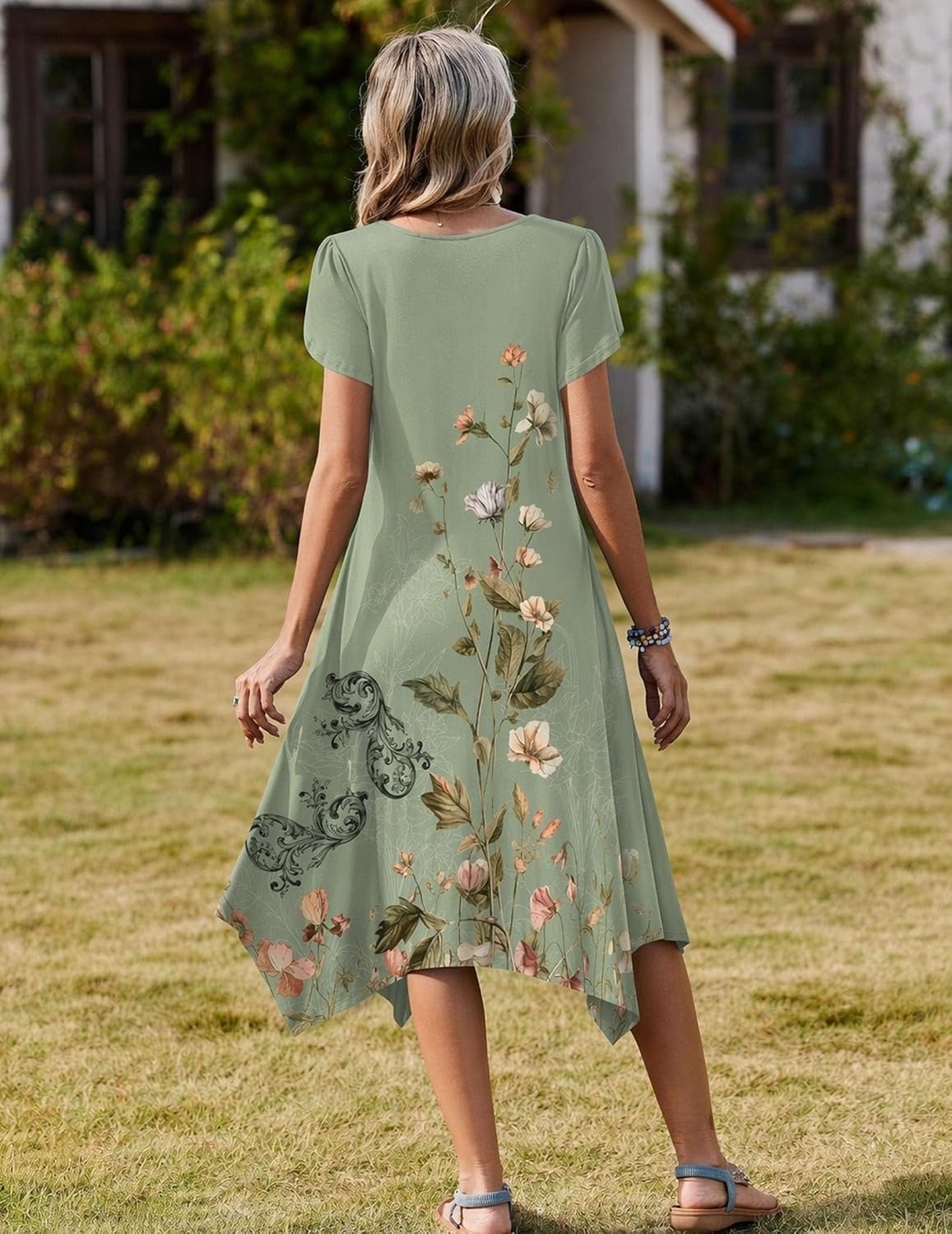 Womens Casual Dress for Summer Loose Hankerchief Flare Midi Sundress