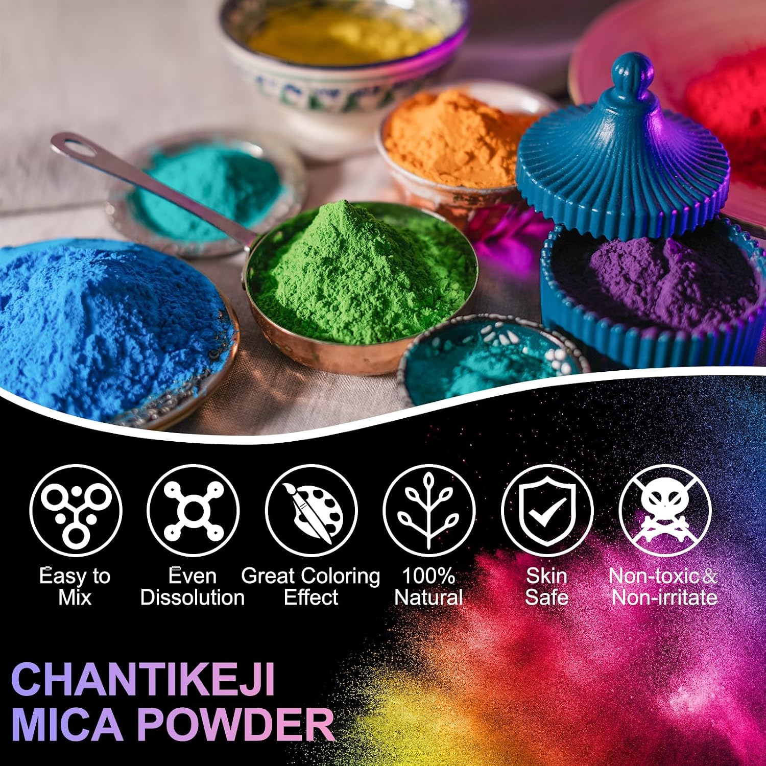 Mica Powder，63 Colors - 10g/Bottle of Natural Pigment Powder for Epoxy Resin，Lip Gloss，Eye Shadow,Car Paint, Dye,Soap