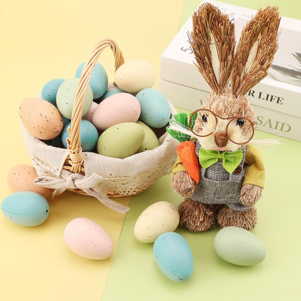 24 Speckled Easter Eggs 2.4 Inch Decorative Pastel Eggs Bowl and Vase Filler Plastic Easter Egg for Spring Indoor