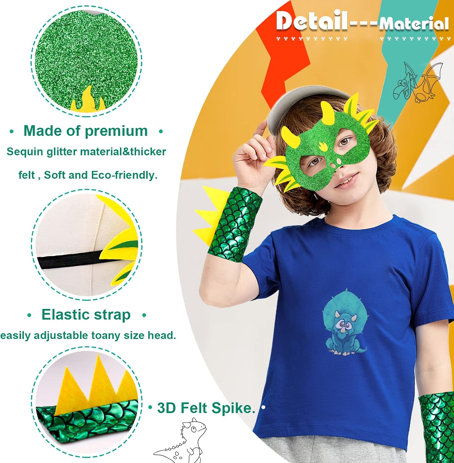 Dragon Wings Costume for Kids, Hooded Dragon Cape Mask Gloves | Toddler Boys Dress-Up Dinosaur Toys for Pretend Play