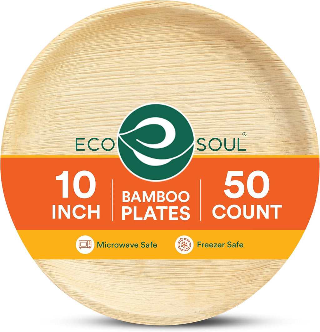 10 Inch Disposable Bamboo Plates (50 Pack, Round)