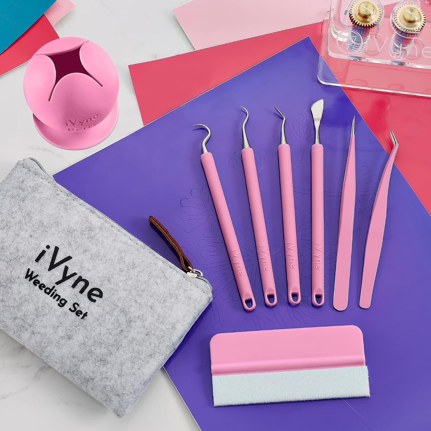(8pcs) Premium Vinyl Weeding Tool Kit & Weeding Scrap Collector Soft Grip Tools with Berry, Weeder, Tweezers, Picker