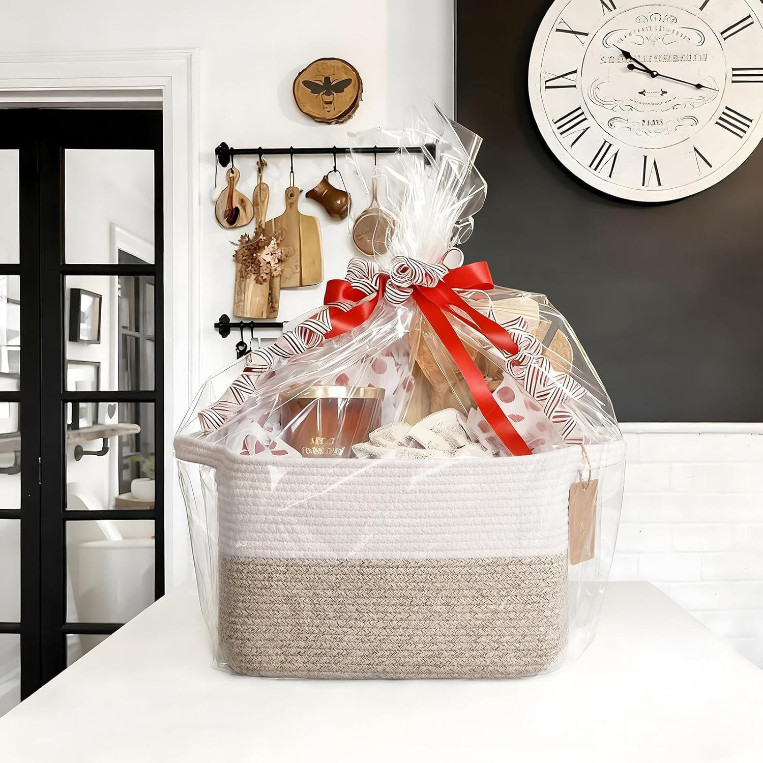 Woven Storage Basket, Cotton Rope Basket for Dog Toys, Books, Stylish Gift Basket with Handles, 13 x 10 x 9 Inches