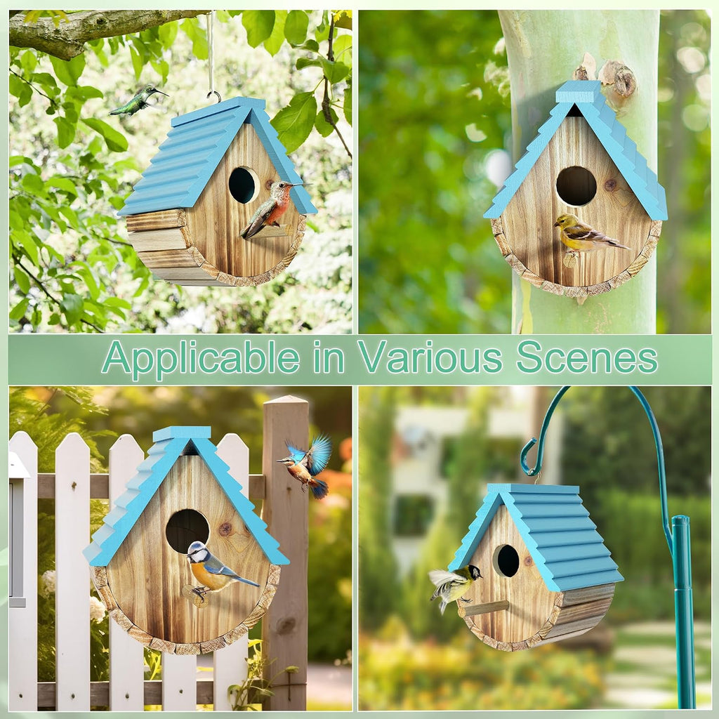 Bird Houses for Outside, Hanging Wooden Birdhouse for Outdoors, Blue