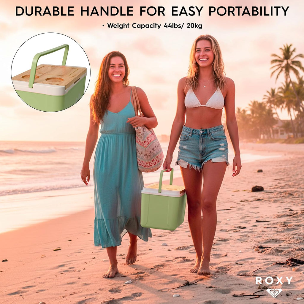 15 Quart Cooler with Sliding Wooden Lid and Cutting Board, Portable Insulated Hard Cooler for Beach, Picnic, Travel
