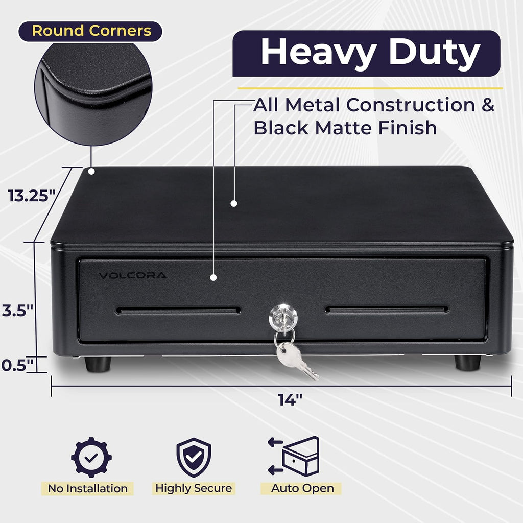 Cash Register Drawer for (POS) Point of Sale System with Round Corner 13", Removable Coin Tray, 4 Bill/5 Coin