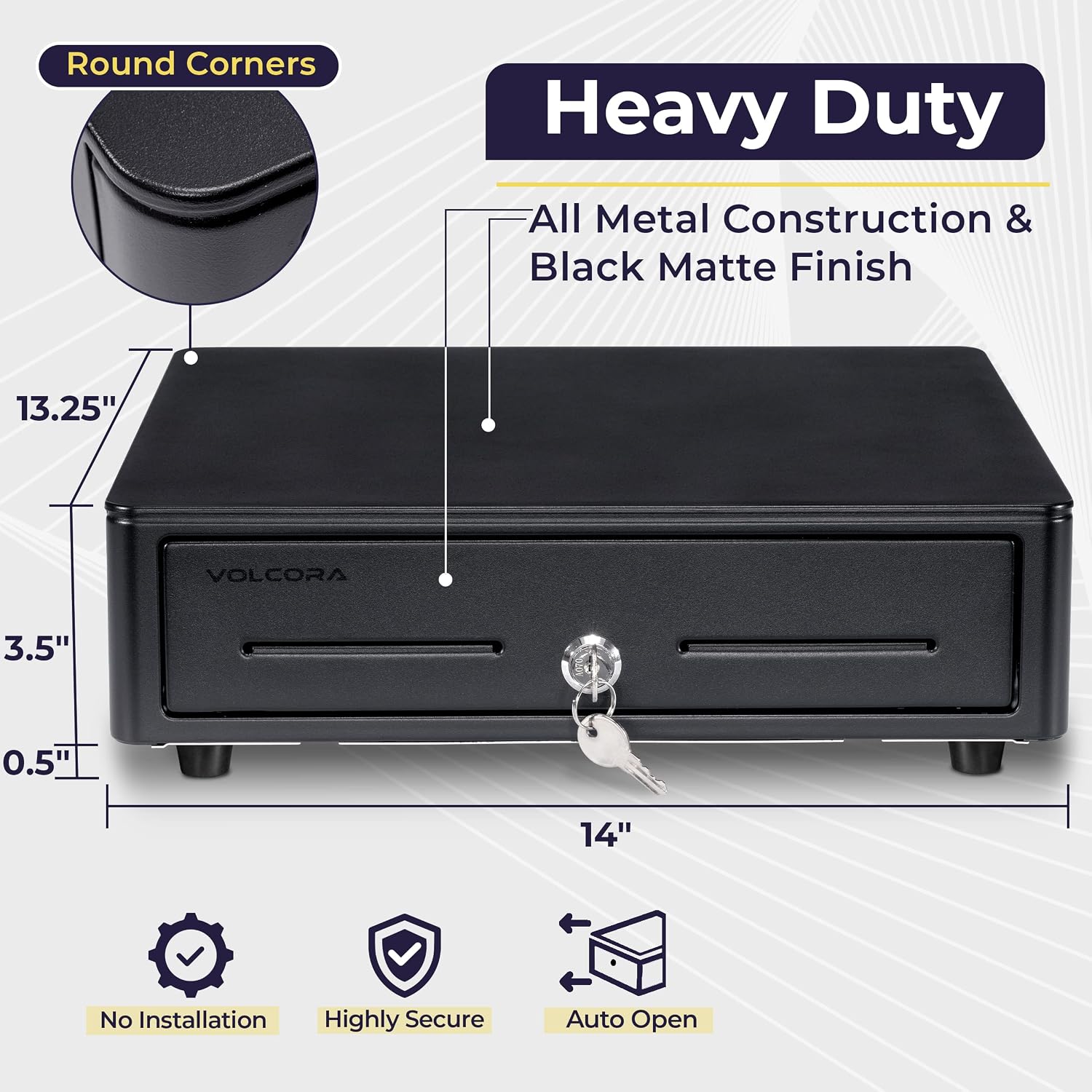 Cash Register Drawer for (POS) Point of Sale System with Round Corner 13", Removable Coin Tray, 4 Bill/5 Coin