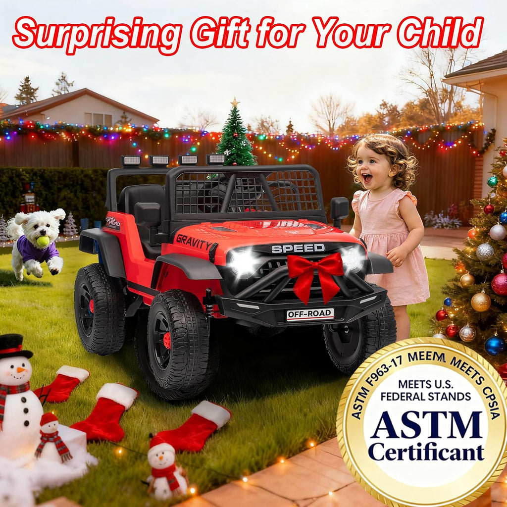 24V Ride on Toys w/Remote Control, 4WD Kids Ride on Truck Car, 3 Speed, Bluetooth Music, Wide Seat, Spring
