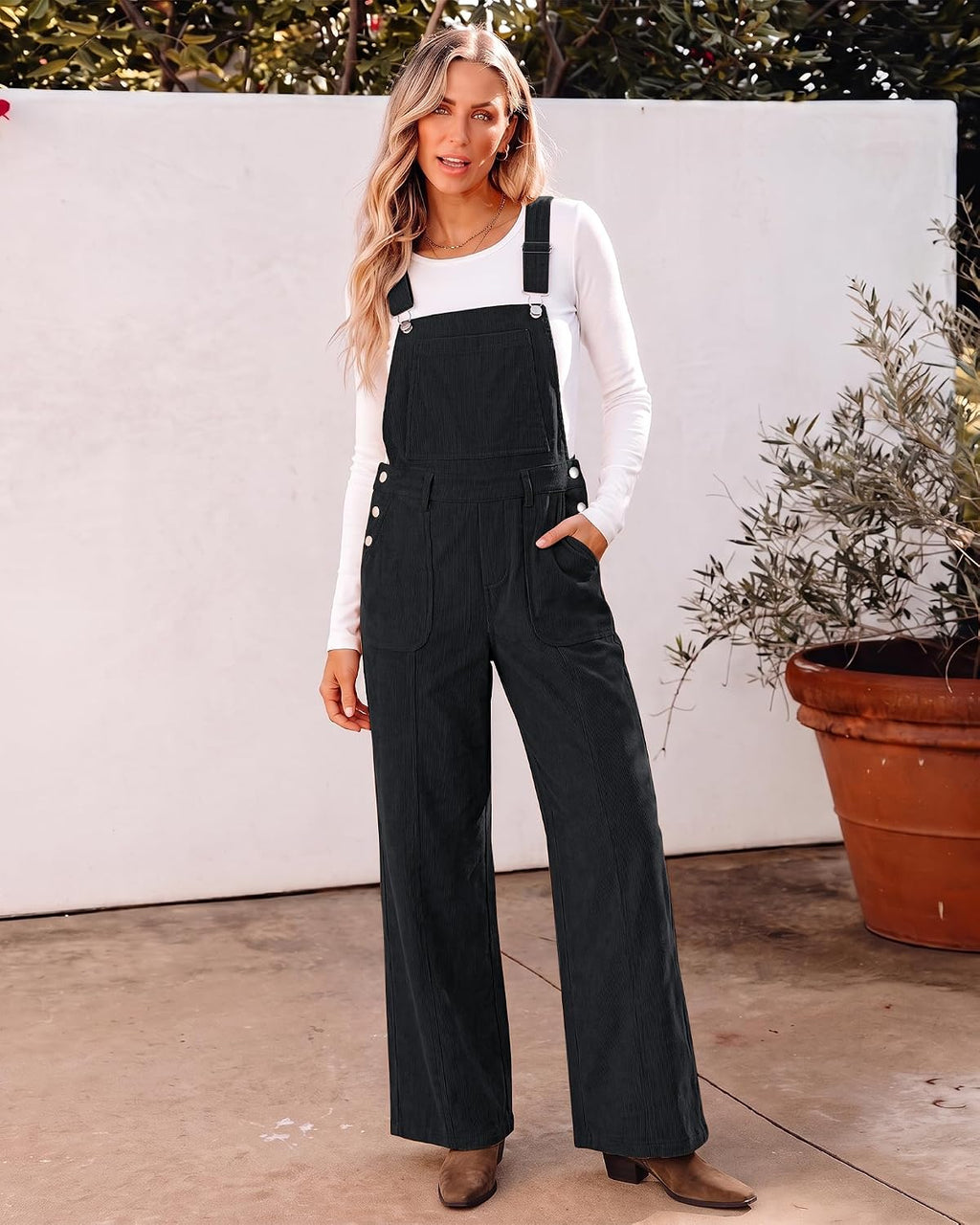 Corduroy Overalls for Women Baggy Wide Leg Bib Overall Jumpsuit