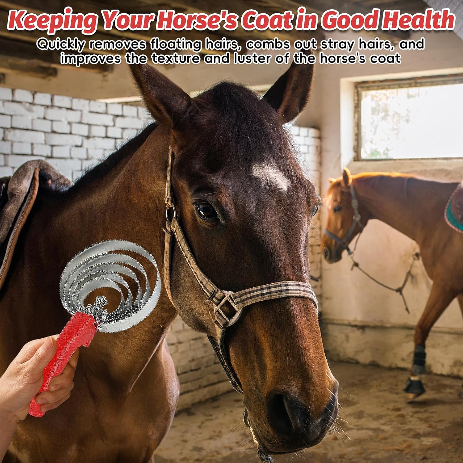 5 Rings Curry Comb Horse Brush Scraper Reversible Stainless Steel Livestock Shedding Comb with Soft Touch Grip for