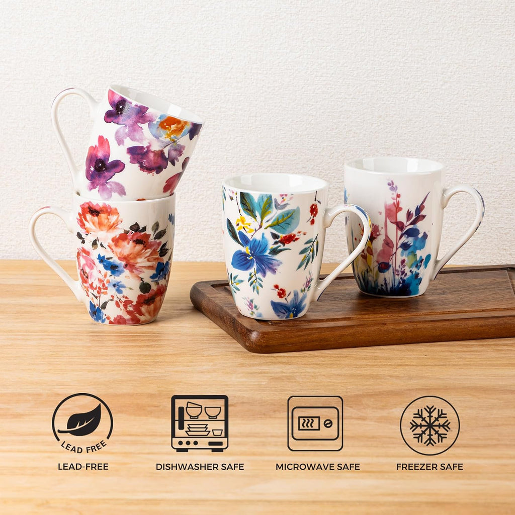 Floral Coffee Mugs Set of 6, 12 oz Ceramic Coffee Cups Set