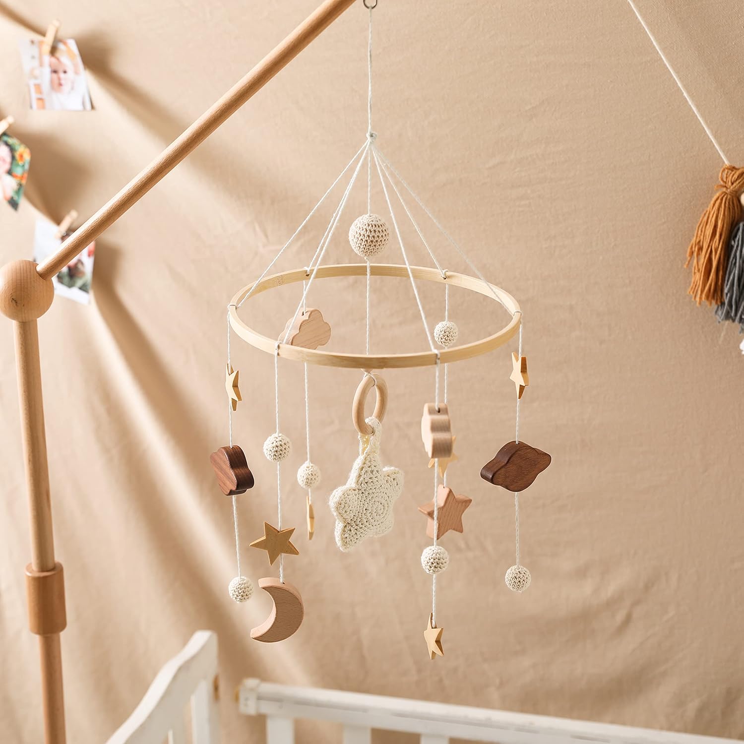 Baby Crib Mobile for Boys Girls| Boho Nursery Mobile| Gender Neutral Hand-Crocheted Mobile| Ceiling Mobile - Stars