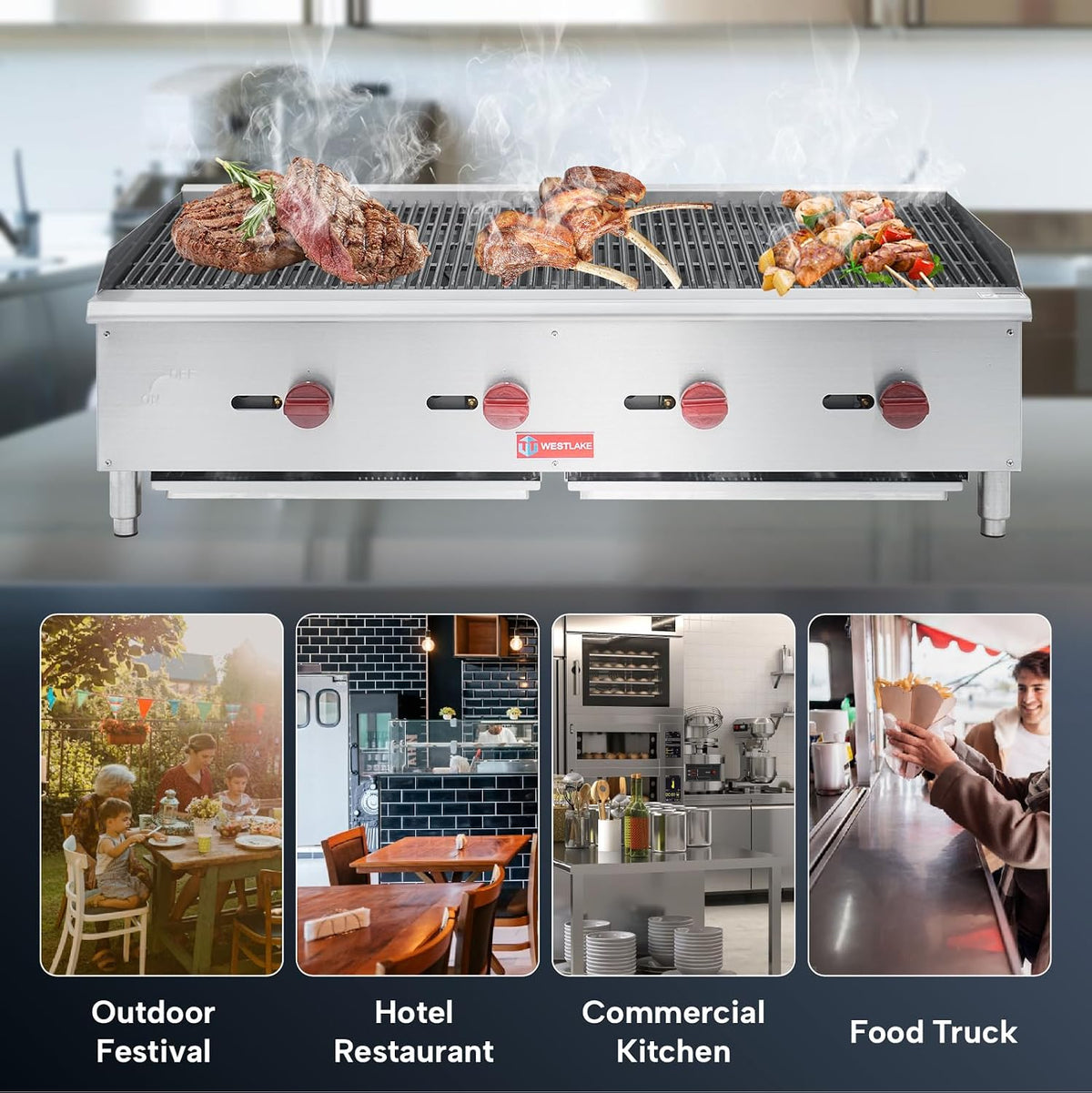 48"W Commercial Charbroiler Gas Countertop 4 Burner