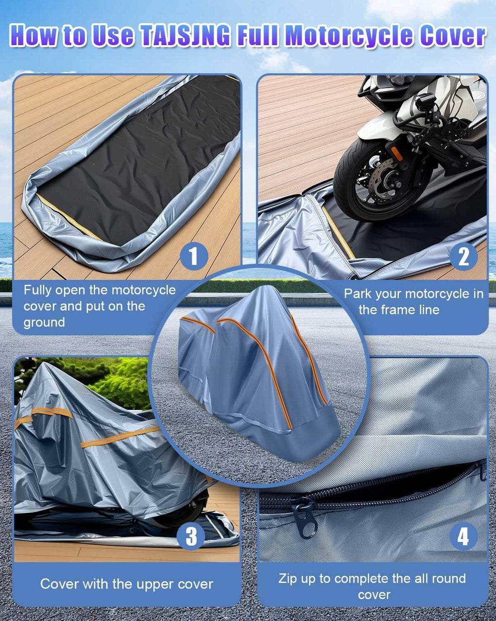 Full Enclosed Motorcycle Cover Waterproof Outdoor Length up to 108"