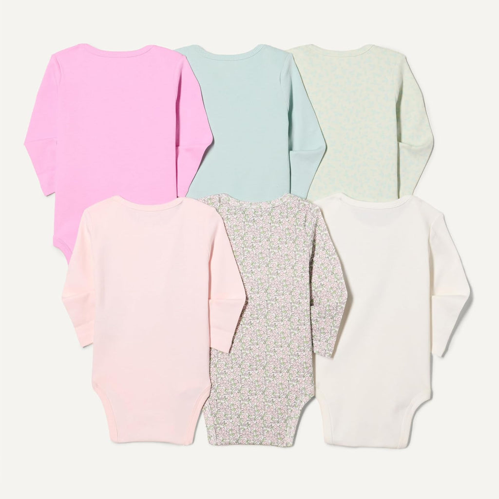Unisex Babies' Long-Sleeve Cotton Bodysuits, Pack of 6