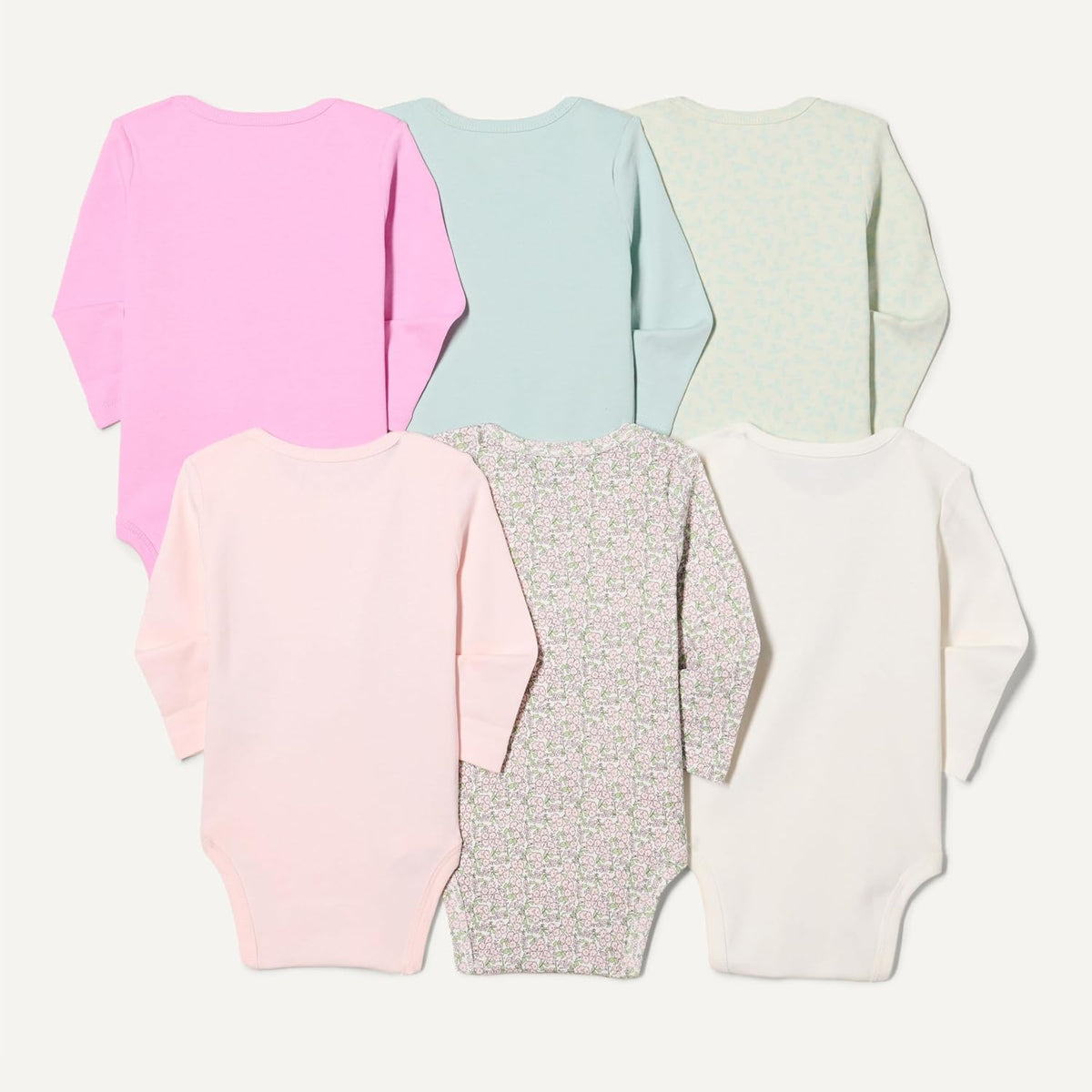 Unisex Babies' Long-Sleeve Cotton Bodysuits, Pack of 6