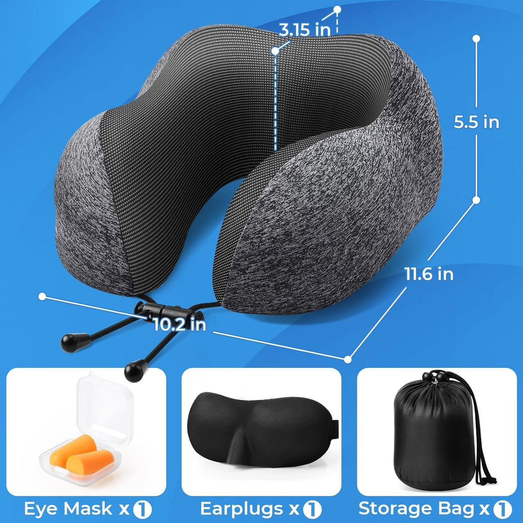Travel Pillow, Travel Pillows for Sleeping Airplane, Neck Pillow Airplane, Memory Foam Neck Pillow Set with Eye Mask