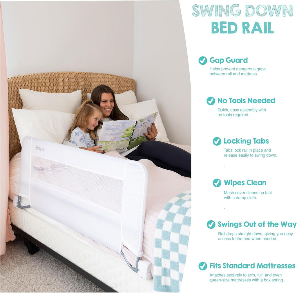 Swing Down Toddler Bed Rail Guard, NO Tools Required, Bed Rail for Toddlers with Patented Gap Guard, Toddler Bed
