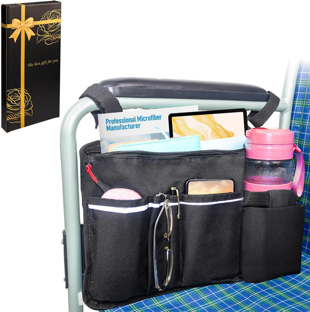 Wheelchair Pouch Side Pocket,Wheel Chair Cup Holder,Electric Wheelchair Accessories,Wheelchair Side Bag with Cup