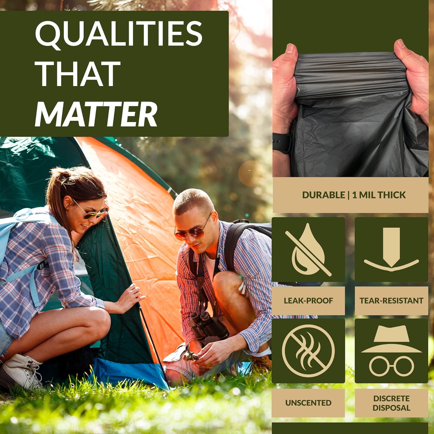 Portable Toilet Bags (20 Count) Camping Bathroom Bag | 8 Gallon | Compostable | Luggable Loo, Bucket Toilet | For