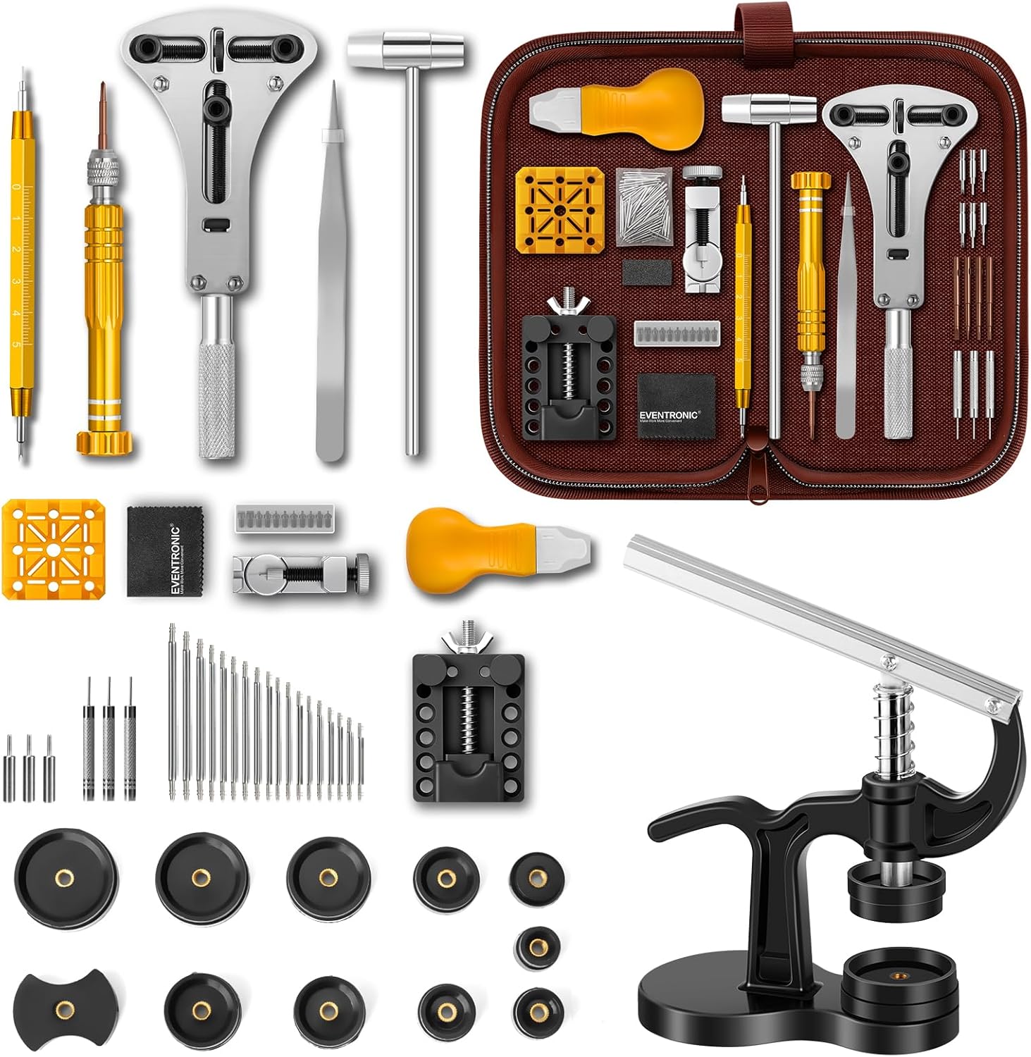 【Combination Version】Eventronic Watch Repair Tool Kit + Watch Press Tool 154PCS, Professional Watch Link Removal Kit