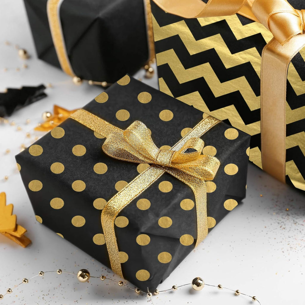 60 Pcs Gold Black Tissue Paper Bulk 3 Style Decorative Metallic Wrapping Paper for Birthday Weddings Christmas Party