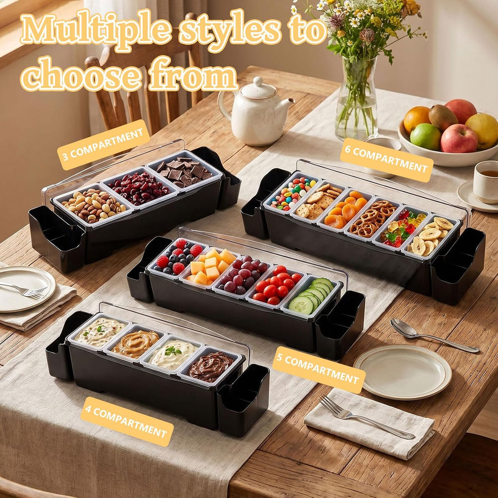 Ice Chilled Condiment Caddy with 6 Removable Trays and Lids