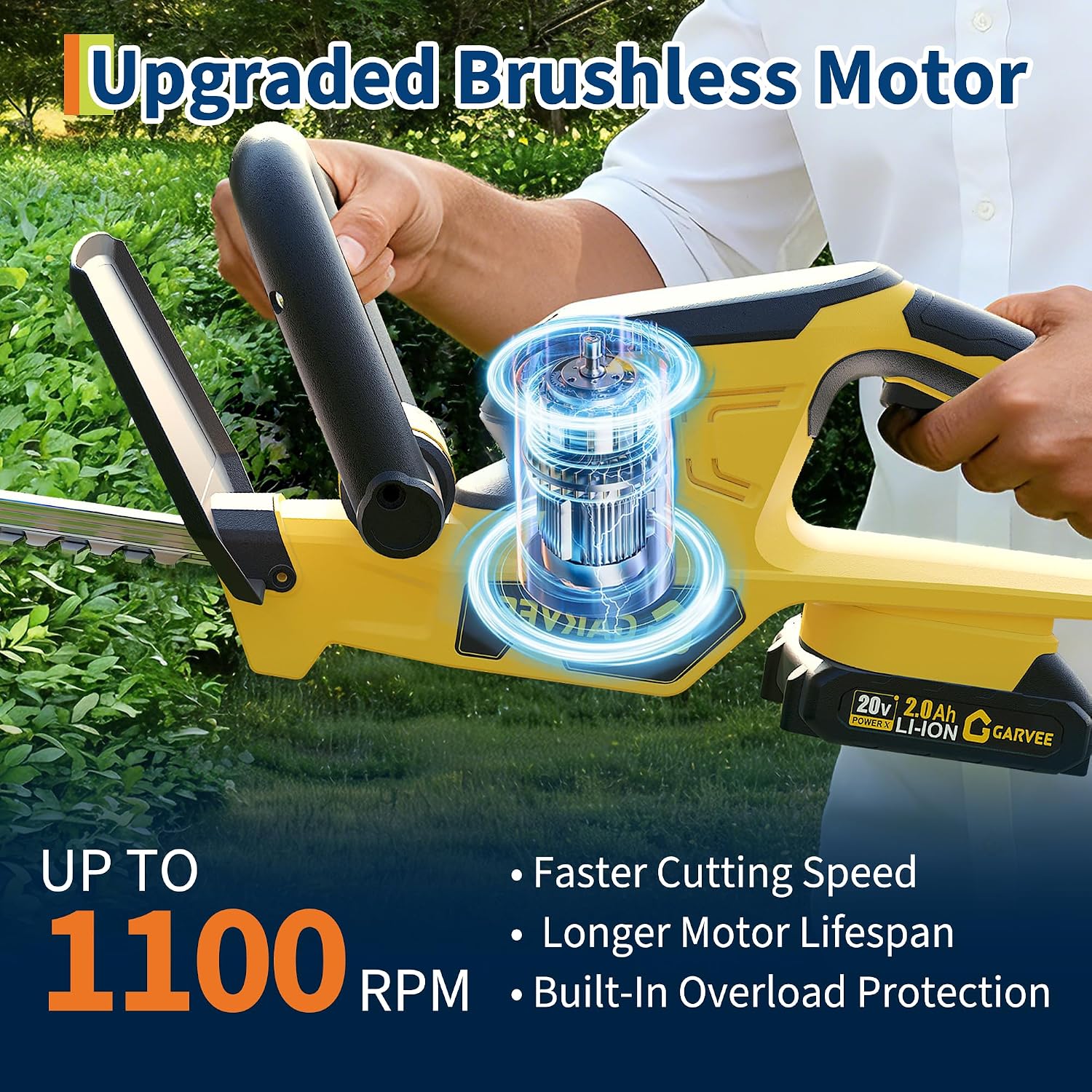 Hedge Trimmer Cordless, 22 Inch Electric Hedge Trimmer, 20V Bush Trimmers with 2 2.0Ah Batteries and Charger