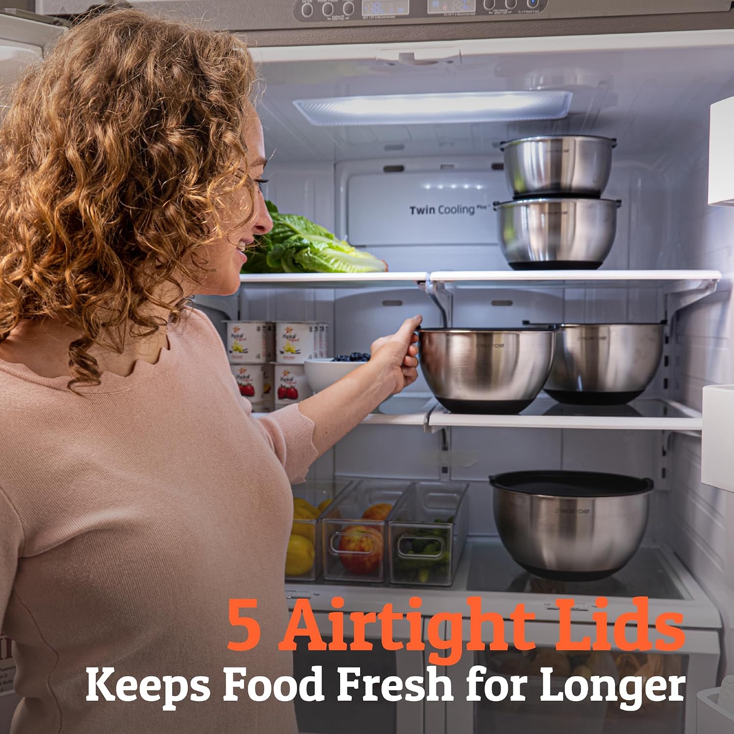 Premium Mixing Bowls With Lids Set, Airtight Lids, Thicker Stainless Steel, Non-Slip Base, 5 Nesting Steel Bowls for