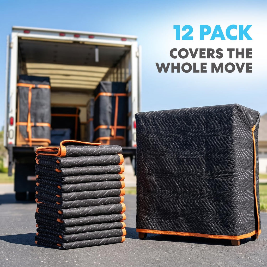 Heavy Duty Padded Moving Blankets 72" x 40" – 12 Pack – Packing Blankets, Furniture Covers for Moving