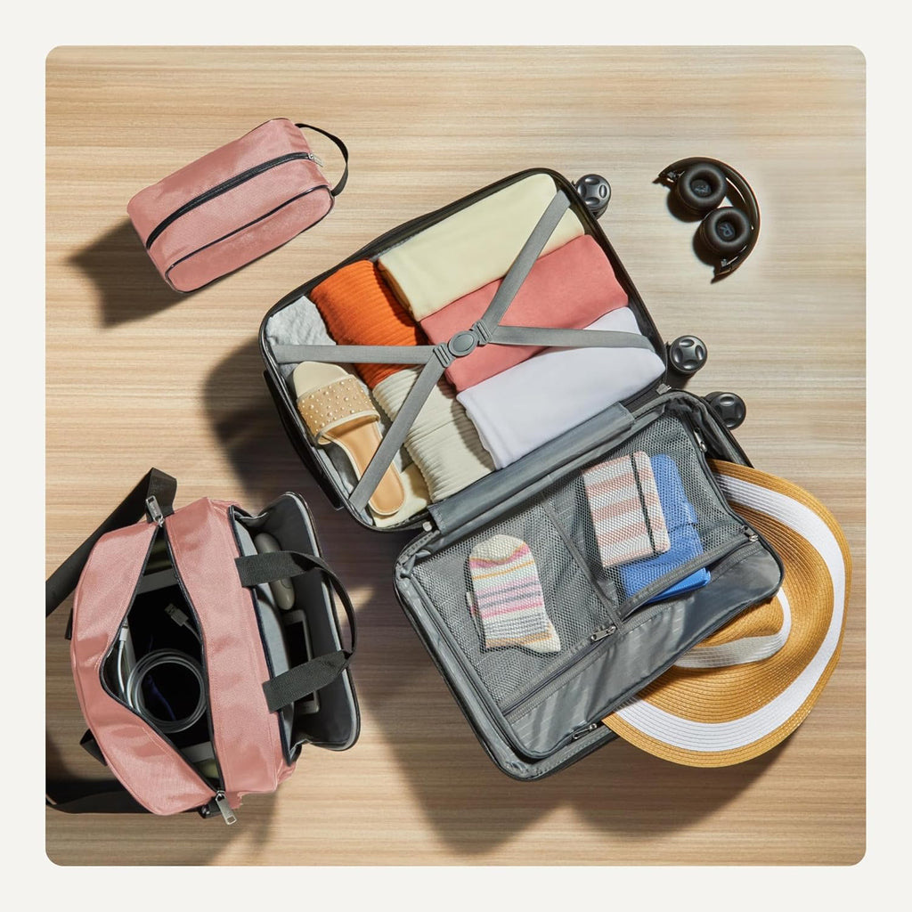 3-Piece Luggage Set, Including One 22" Expandable Hardside Suitcase With 8 Spinner Wheels, One 15-inch Tote Bag, and