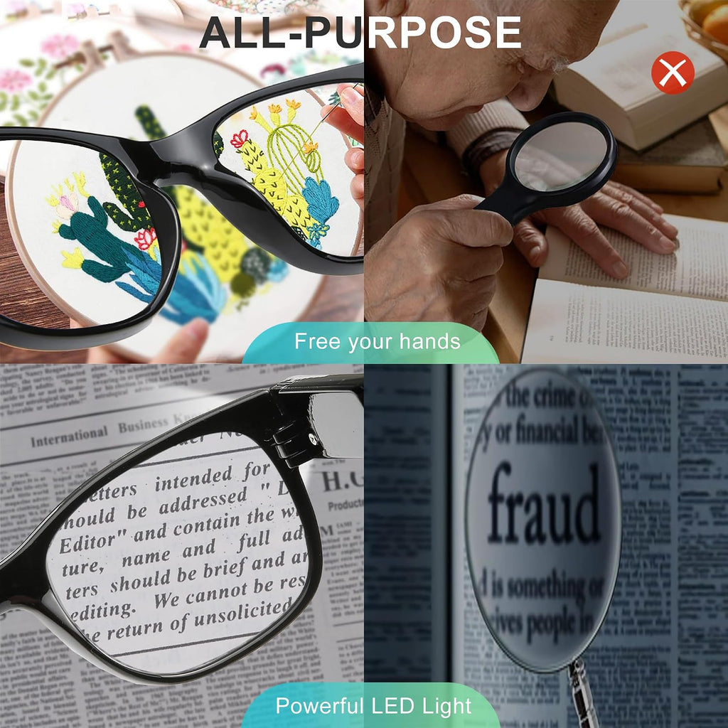 Reading Glasses Lighted Rechargeable Bright LED Readers with Lights Eyewear Clear Vision Unisex
