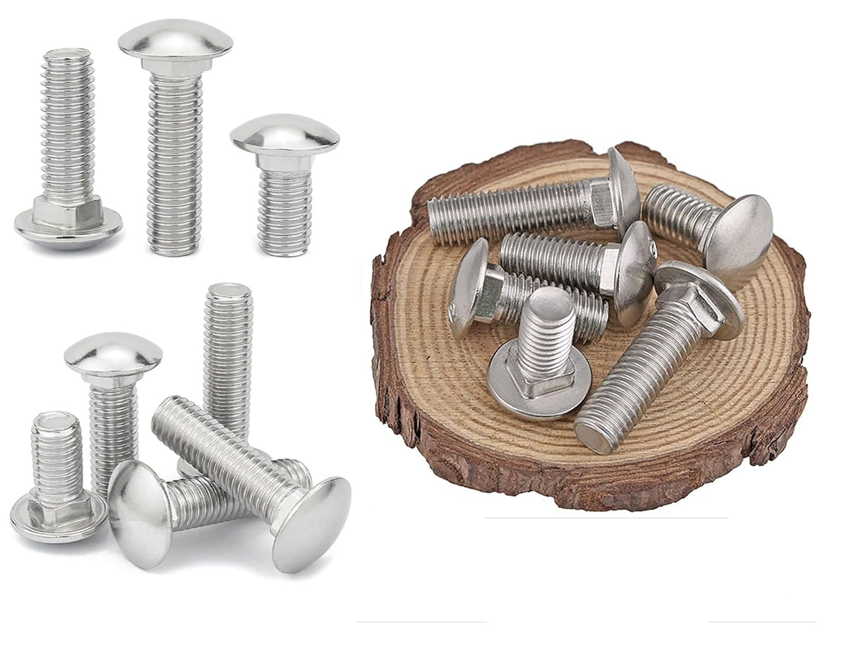 10 Sets Carriage Bolts Screws Assortment Kit, 5/16-18 x 2'' Round Head Square Neck Bolts (with Hex Nuts and Flat