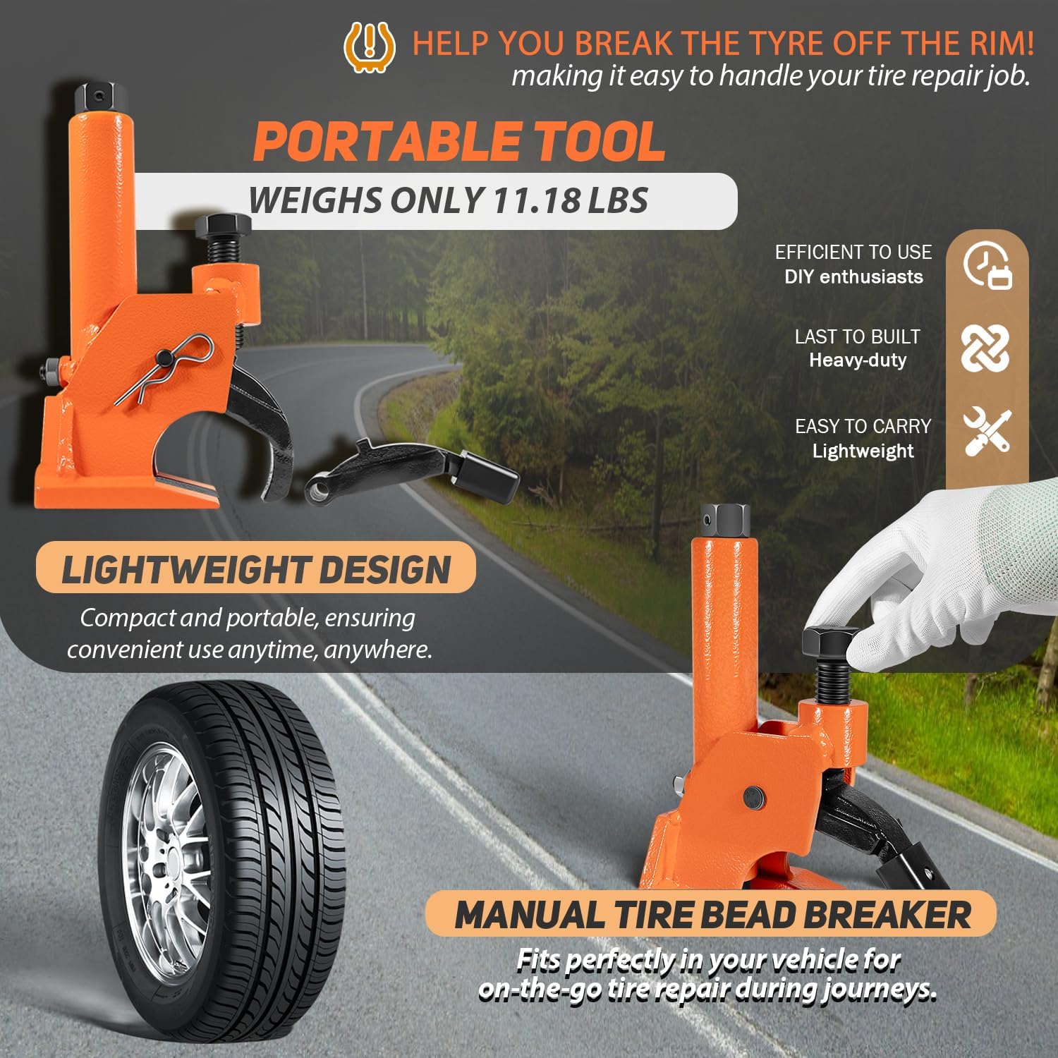 Manual Tire Bead Breaker Tool, Heavy-Duty Rim-Safe Bead Breaker for 38–42 Inch Tires, Portable Tire Removal Tool for