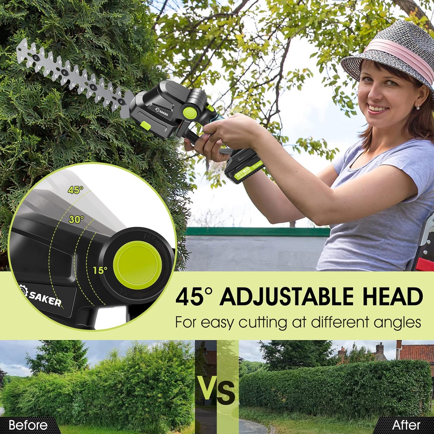 20V Cordless Hedge Trimmer,2 in 1| Bush Trimmer with 2 Battery | Electric Shrub Trimmer Grass Shears , Handheld Grass