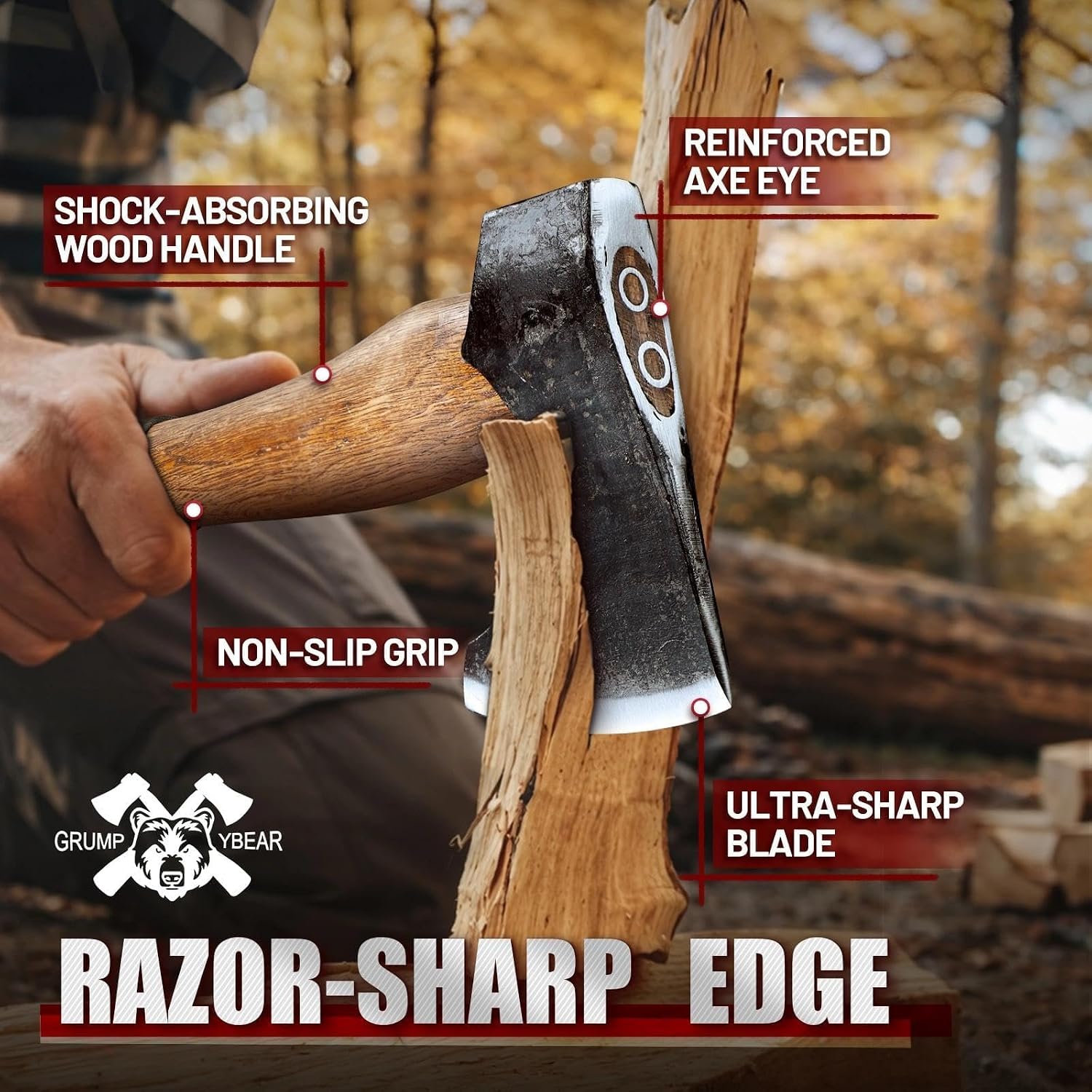 Camping Hatchet, Survival Axe with Sheath, High Carbon Steel and Wood Handle, Anti-Slip Grip – Ideal for Bushcraft