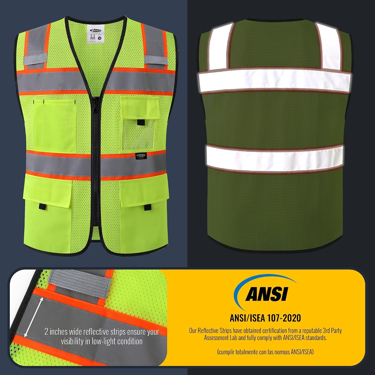 Safety Vest for Men Women Hi Vis Relfective Vest with Pockets High Visibility Meet ANSI Standard