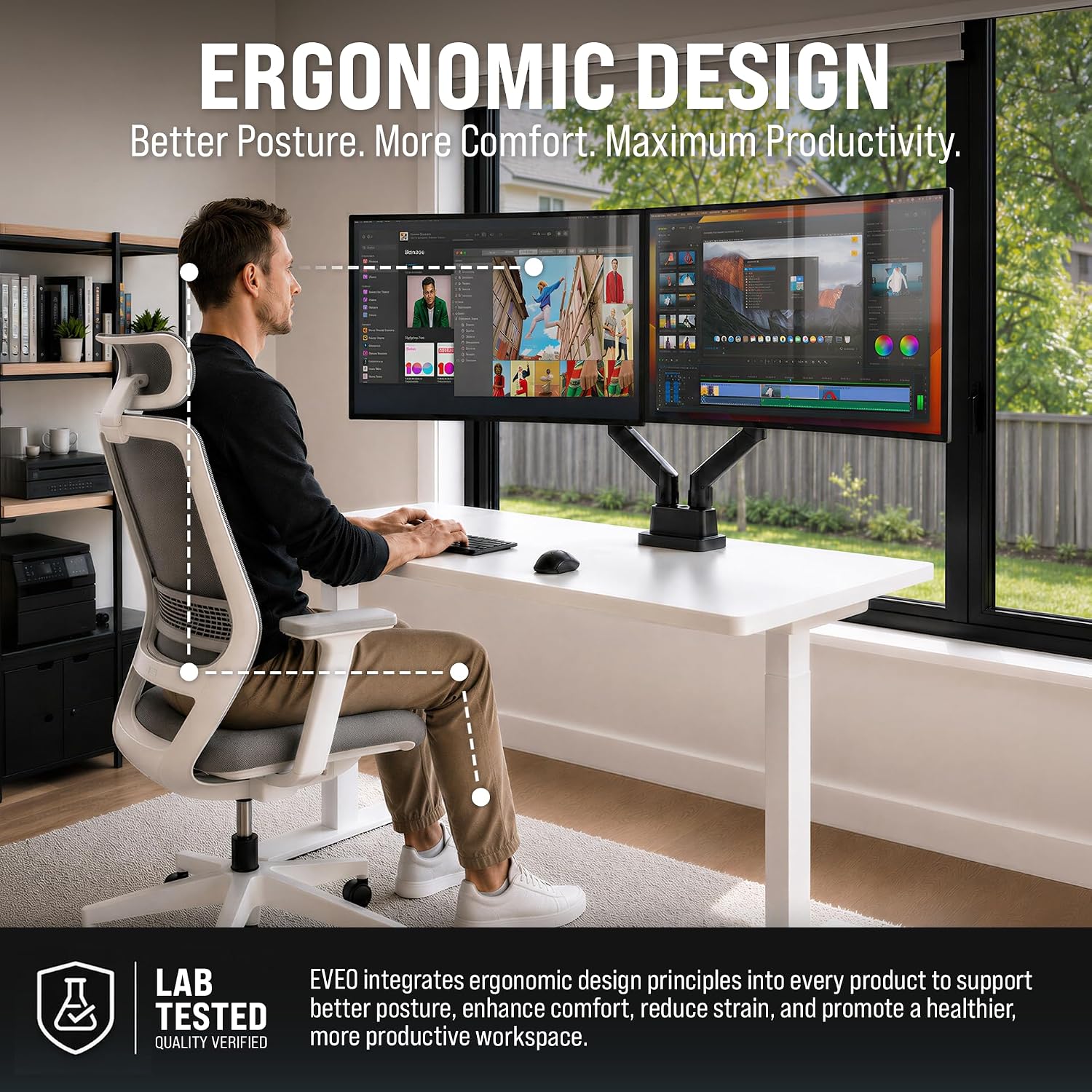 Premium Dual Monitor Mount 14"-32” Dual Monitor Arm VESA Bracket Adjustable Height Gas Spring Dual Monitor Stand