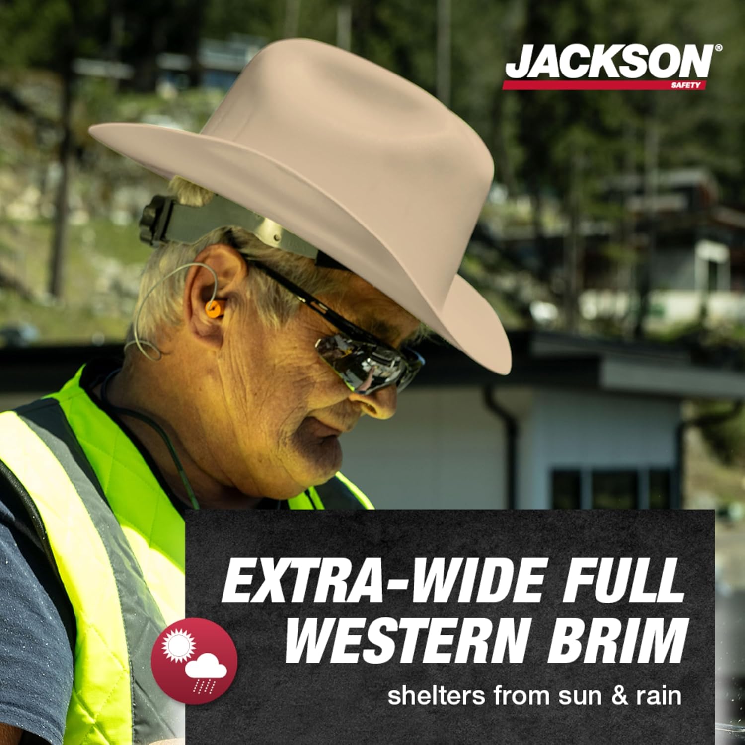 Full Brim Cowboy Hard Hat, ANSI Z89.1 Type 1 & OSHA | Cowboy-style Safety Helmet with Extra-Wide Sun Shade Brim &