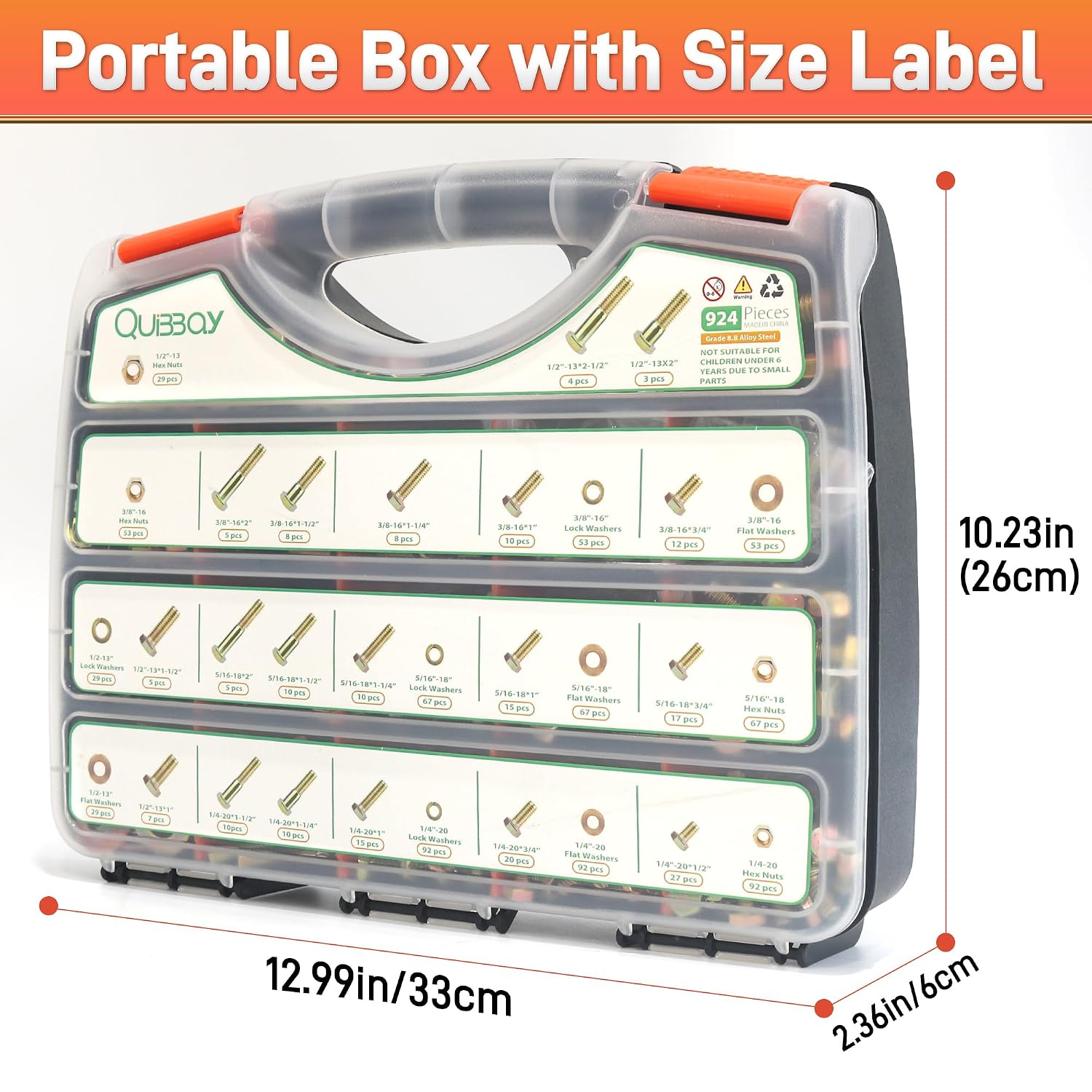 924Pcs Grade 8 Bolts and Nuts Assortment Kit, 1/4-20, 5/16-18, 3/8-16, 1/2-13 Heavy Duty Hex SAE Assorted Bolts Nuts