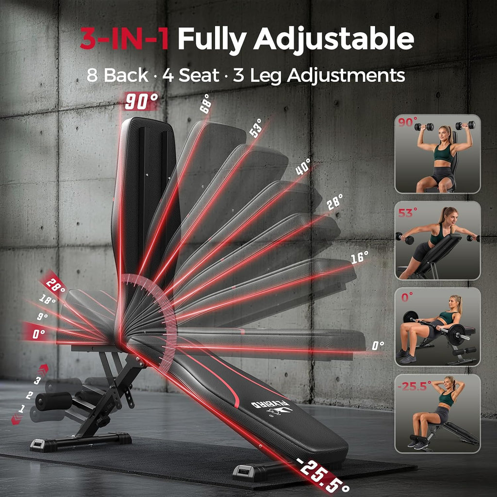 WB2 Weight Bench, Utility Adjustable Weight Bench for Full Body Workout- Multi-Purpose Foldable Incline Bench (Black)