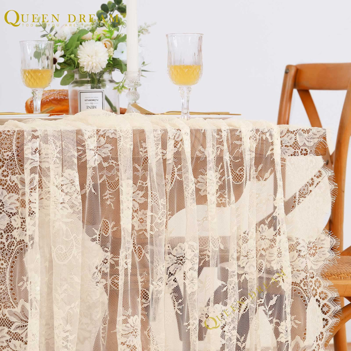 Ivory Lace Tablecloth 60x120 Inch Wedding Rectangular Table Cloth Overlay