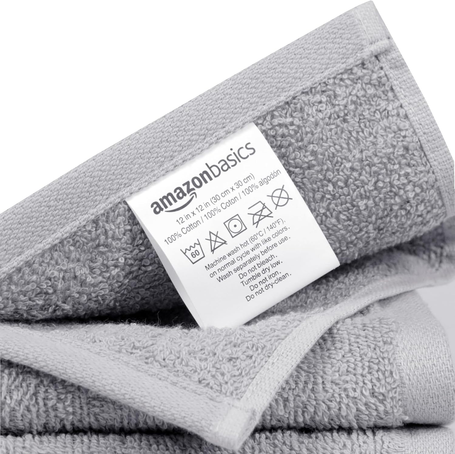 Highly Absorbent Fast Drying 100% Cotton Washcloths for Bathroom and Face, Machine Washable, 12 x 12 in, Gray, 24-Pack