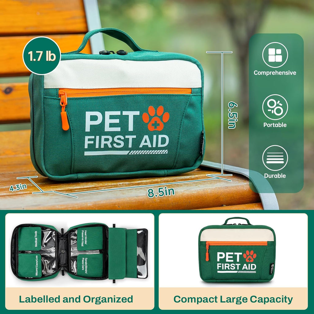 Dog First Aid Kit, Pet Emergency Kit for Dogs & Cats with Thermometer, Toothbrush & Poop Bags for Daily Care, First