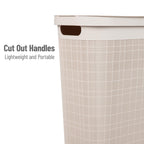 Slim Laundry Hamper with Lid, 40L Clothes Basket, Linen Design, Plastic, Ivory