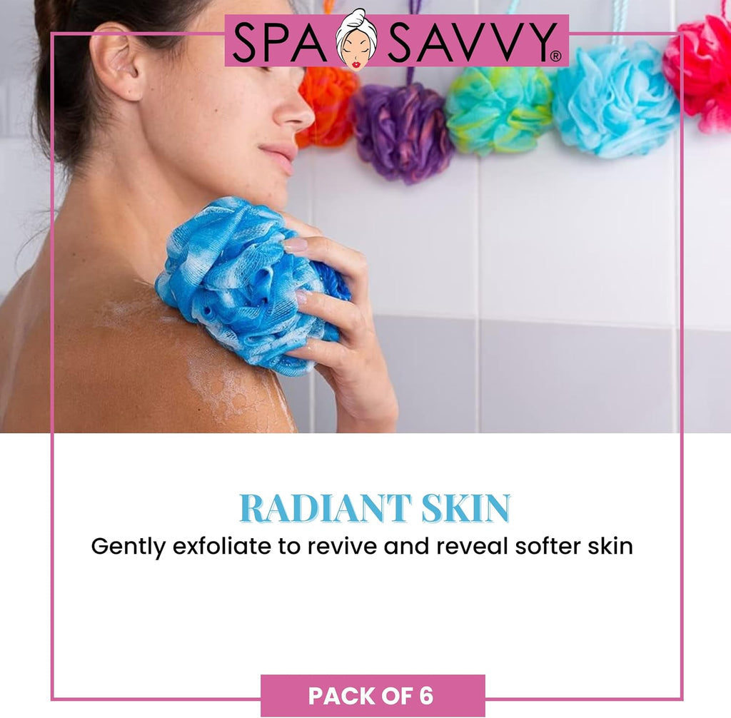 Bath Loofah Set, 6 Pack Shower Pouf Body Sponges with Suction Cups, Exfoliating Bath Accessories for Men and Women
