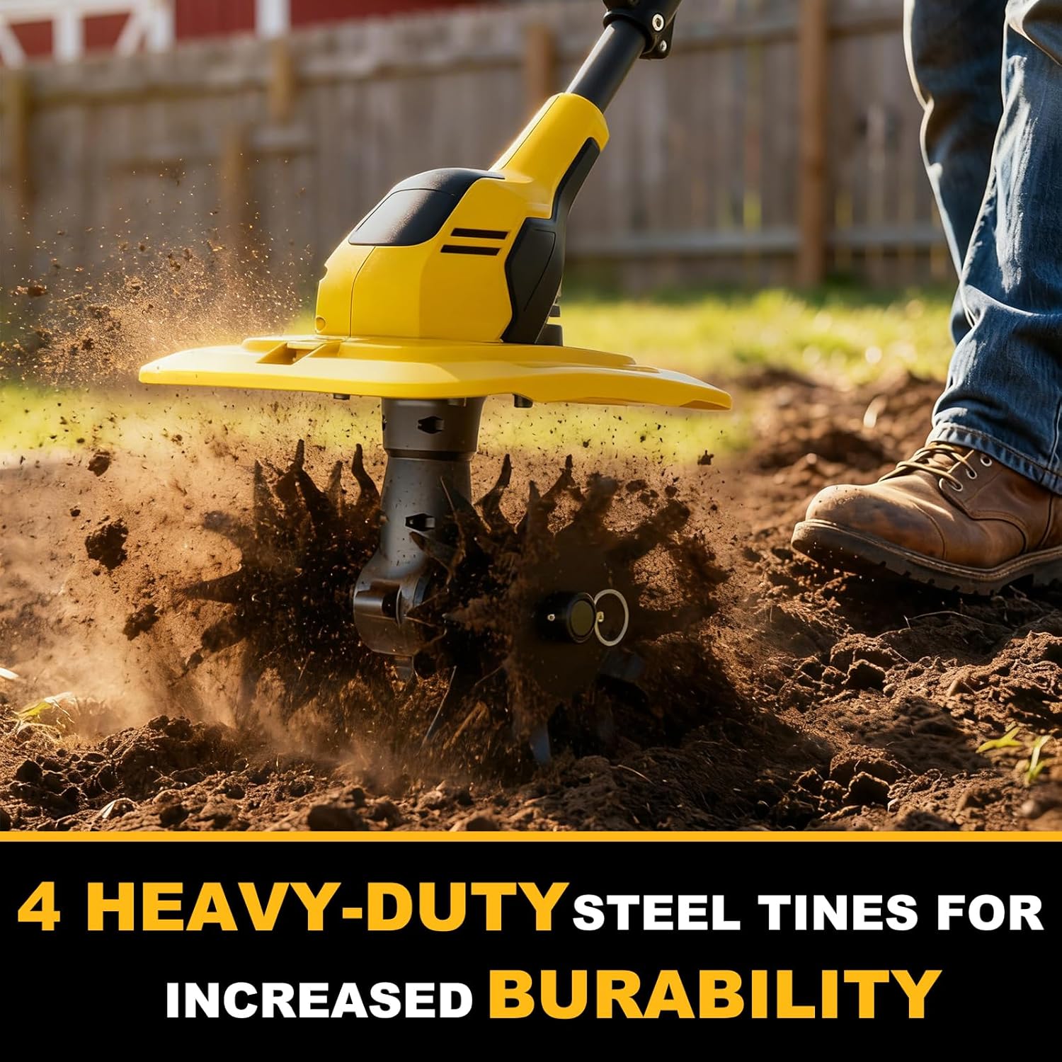 Cordless Tiller Cultivator for DeWalt 20V MAX (Bare Tool) | 9-Inch Width 7-Inch Depth; 4 Steel Blades; Electric Soil